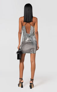 Short bow dress with rhinestones - Silver