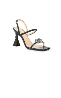 Bow 95 heeled sandals in leather & rhinestone - Black