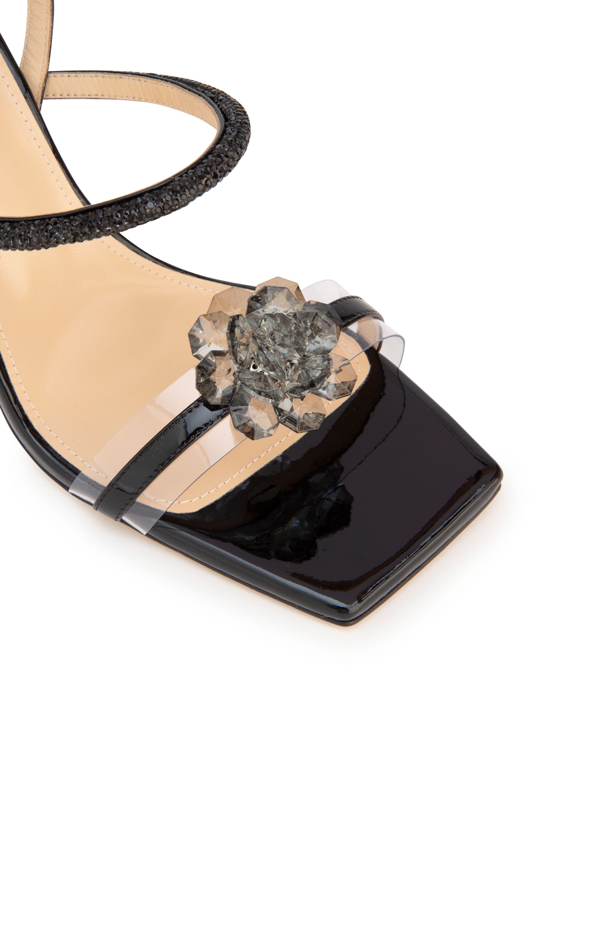 Bow 95 heeled sandals in leather & rhinestone - Black