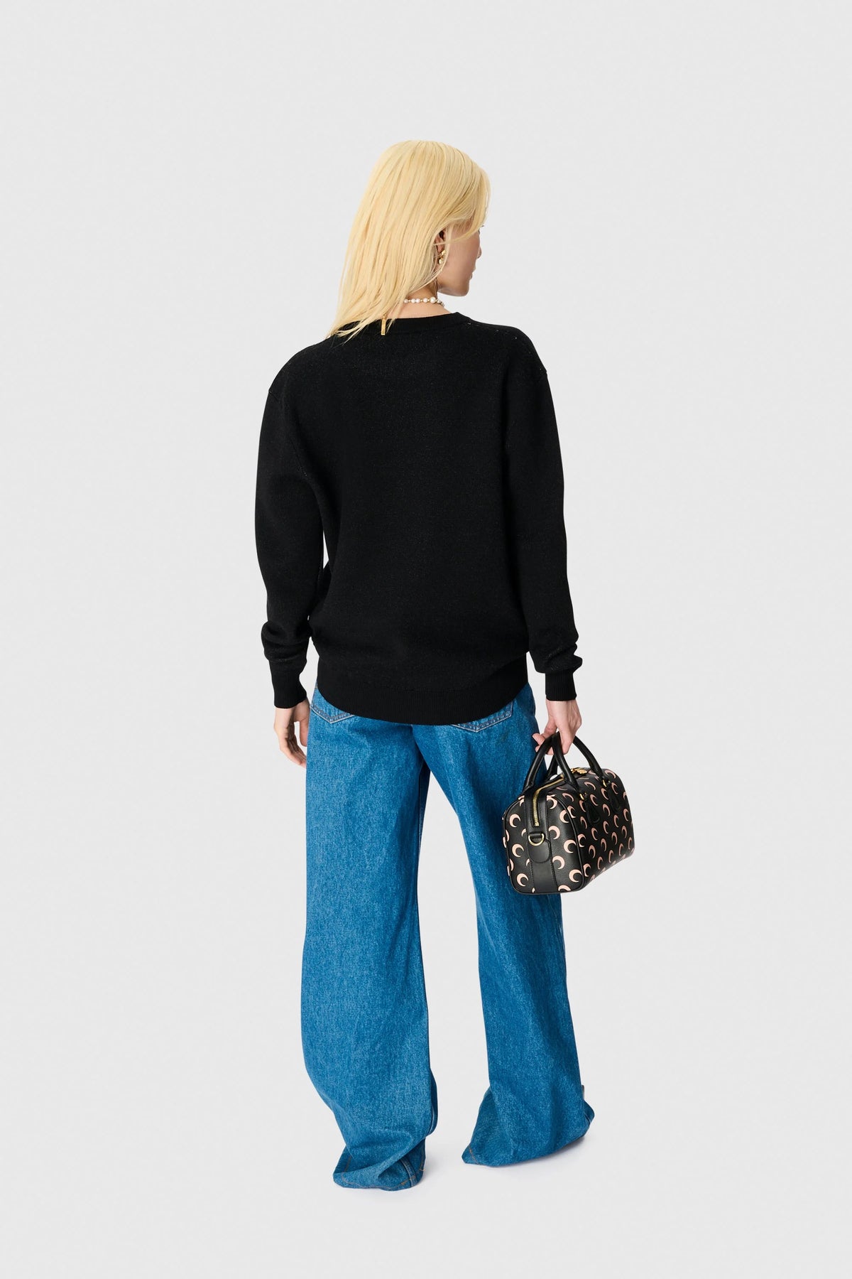 Merino Wool Knit Ls Crewneck Top - Noir
