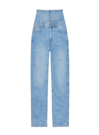 MEDIUM BLUE // washed blue high-waisted corset jeans