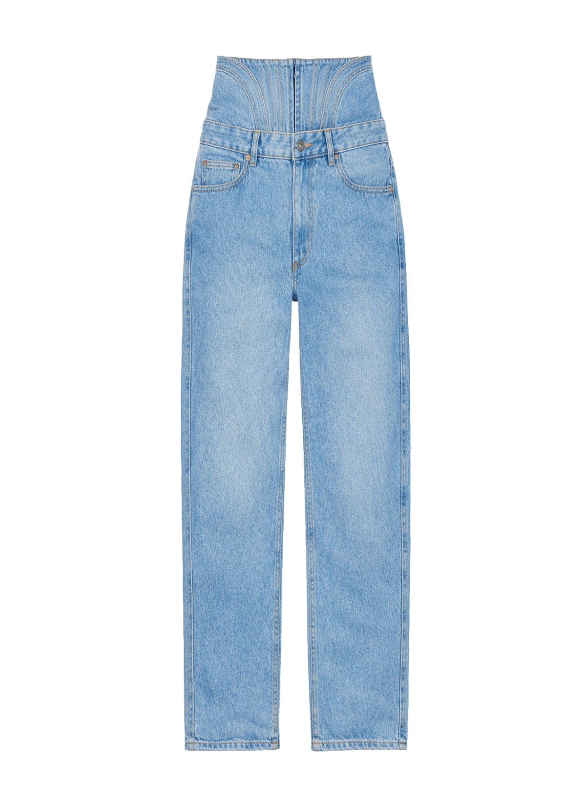 MEDIUM BLUE // washed blue high-waisted corset jeans