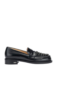 Sirène leather and pearl loafers - Black
