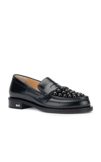Sirène moccasins in leather & pearls - Black & White