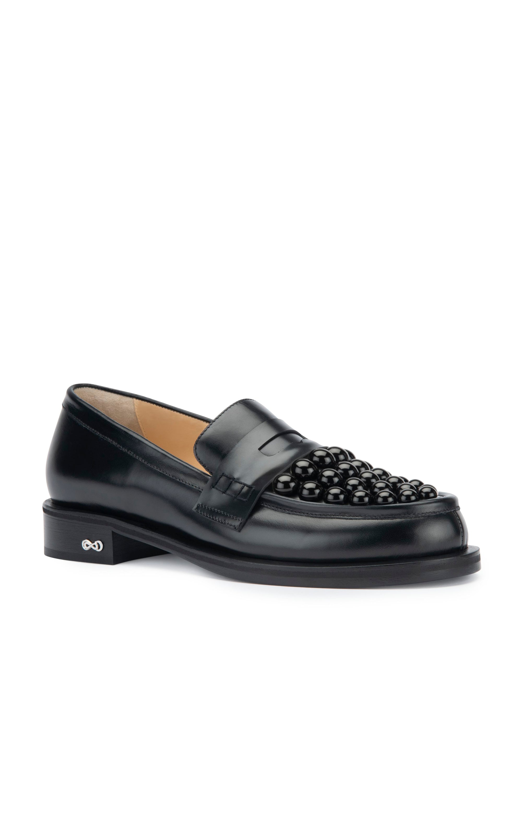 Sirène moccasins in leather & pearls - Black & White