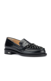 Sirène leather and pearl loafers - Black