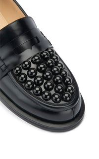 Sirène moccasins in leather & pearls - Black & White