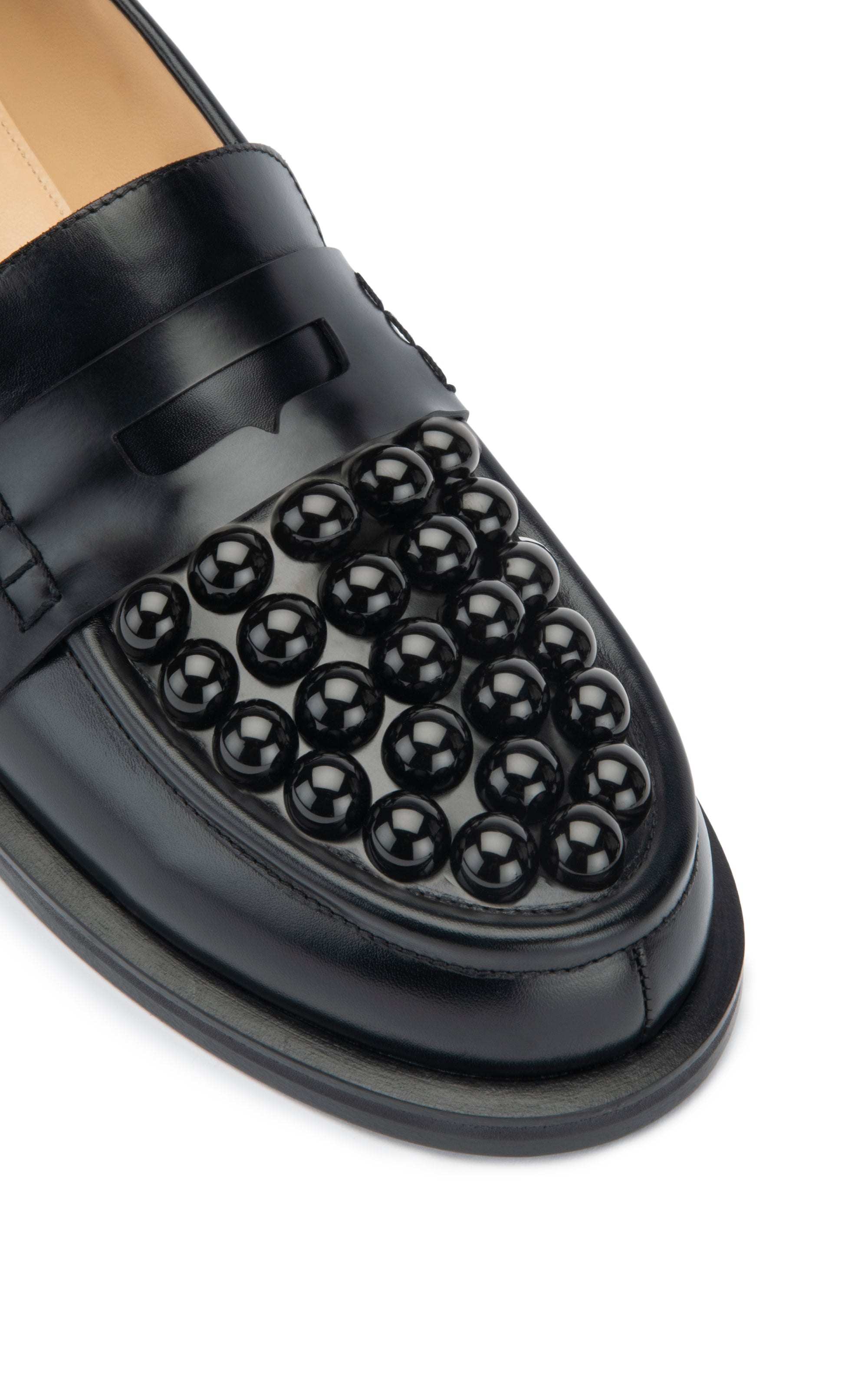 Sirène leather and pearl loafers - Black