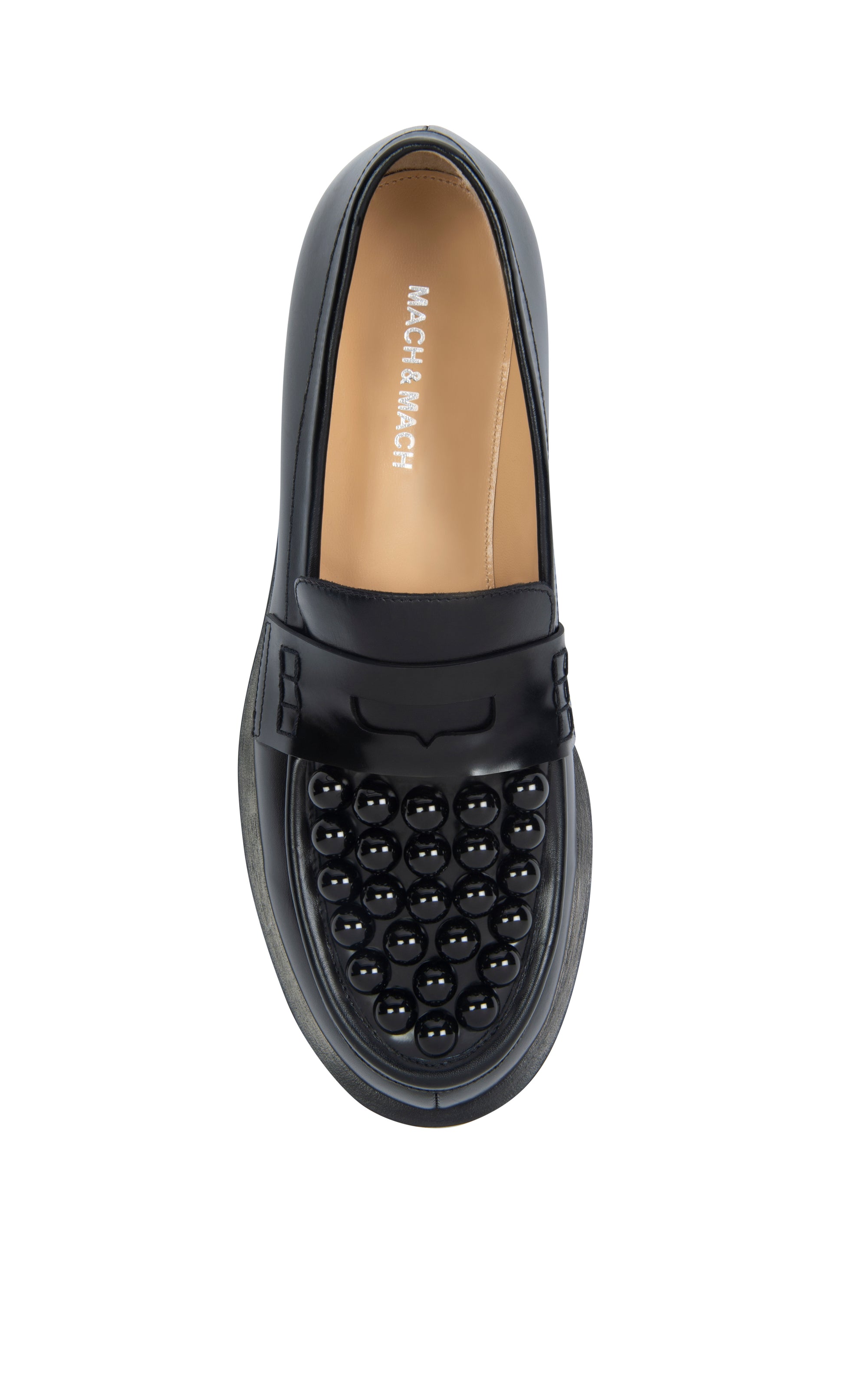 Sirène leather and pearl loafers - Black