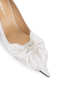 Double Heart 95 silk & strass pumps - White