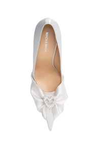 Double Heart 95 silk & strass pumps - White