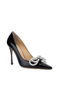 Double Bow 95 pumps in patent leather & rhinestone - Black