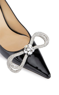 Double Bow 95 pumps in patent leather & rhinestone - Black