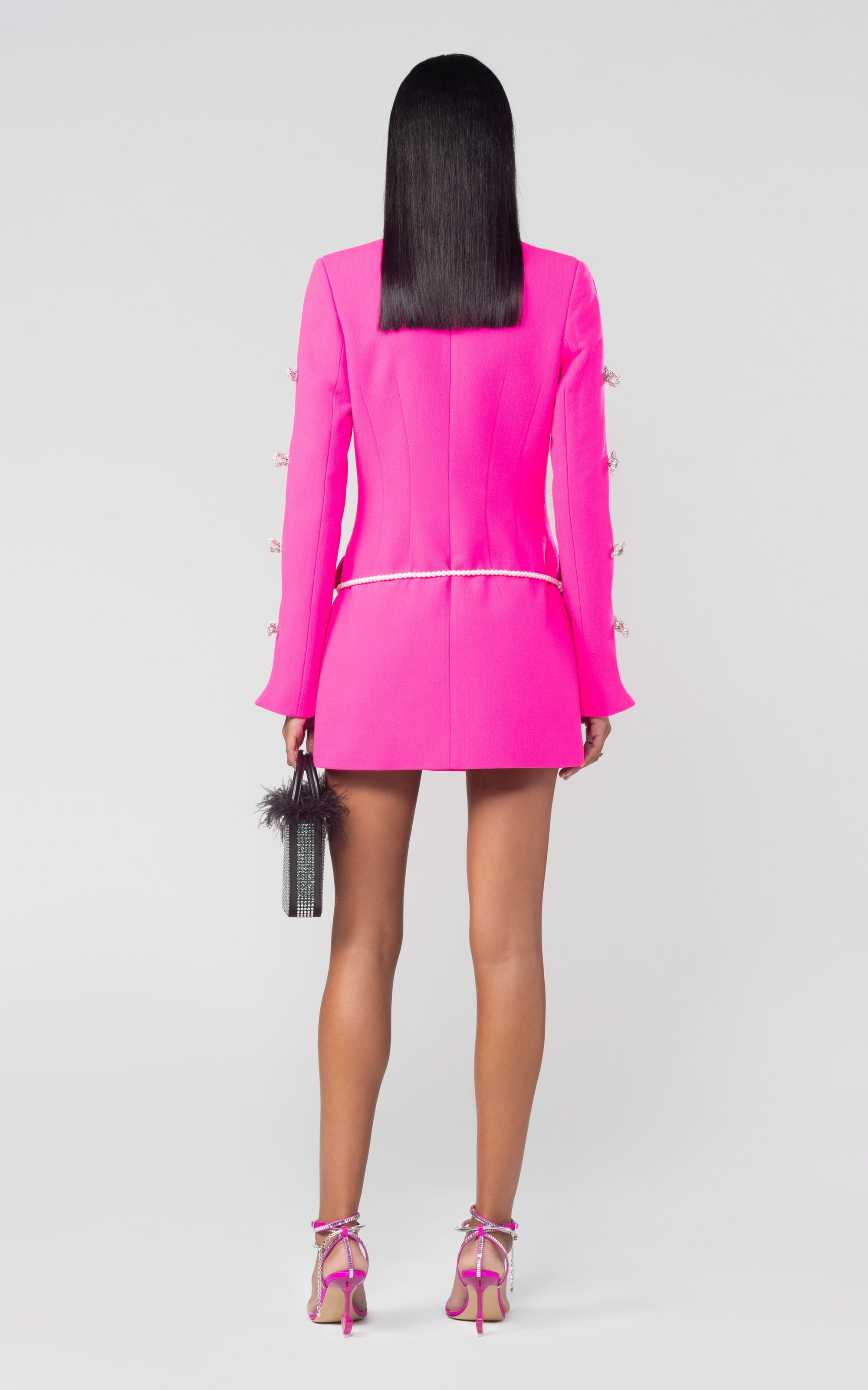 Bow short dress in wool - Hot Pink