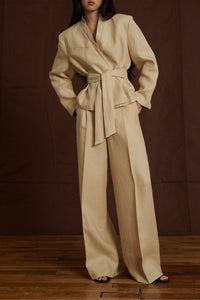 Pamplona double-breasted linen jacket - Vanilla