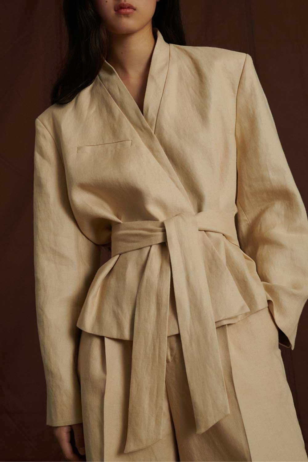Pamplona double-breasted linen jacket - Vanilla