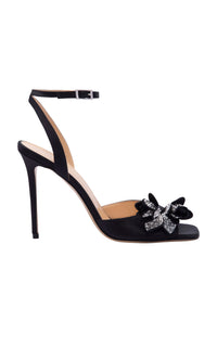 Wonder Tulip 110 heeled sandals in silk & rhinestone - Black