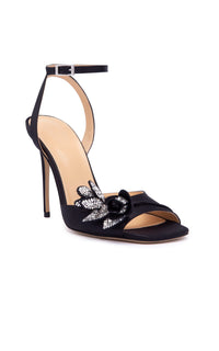 Wonder Tulip 110 heeled sandals in silk & rhinestone - Black