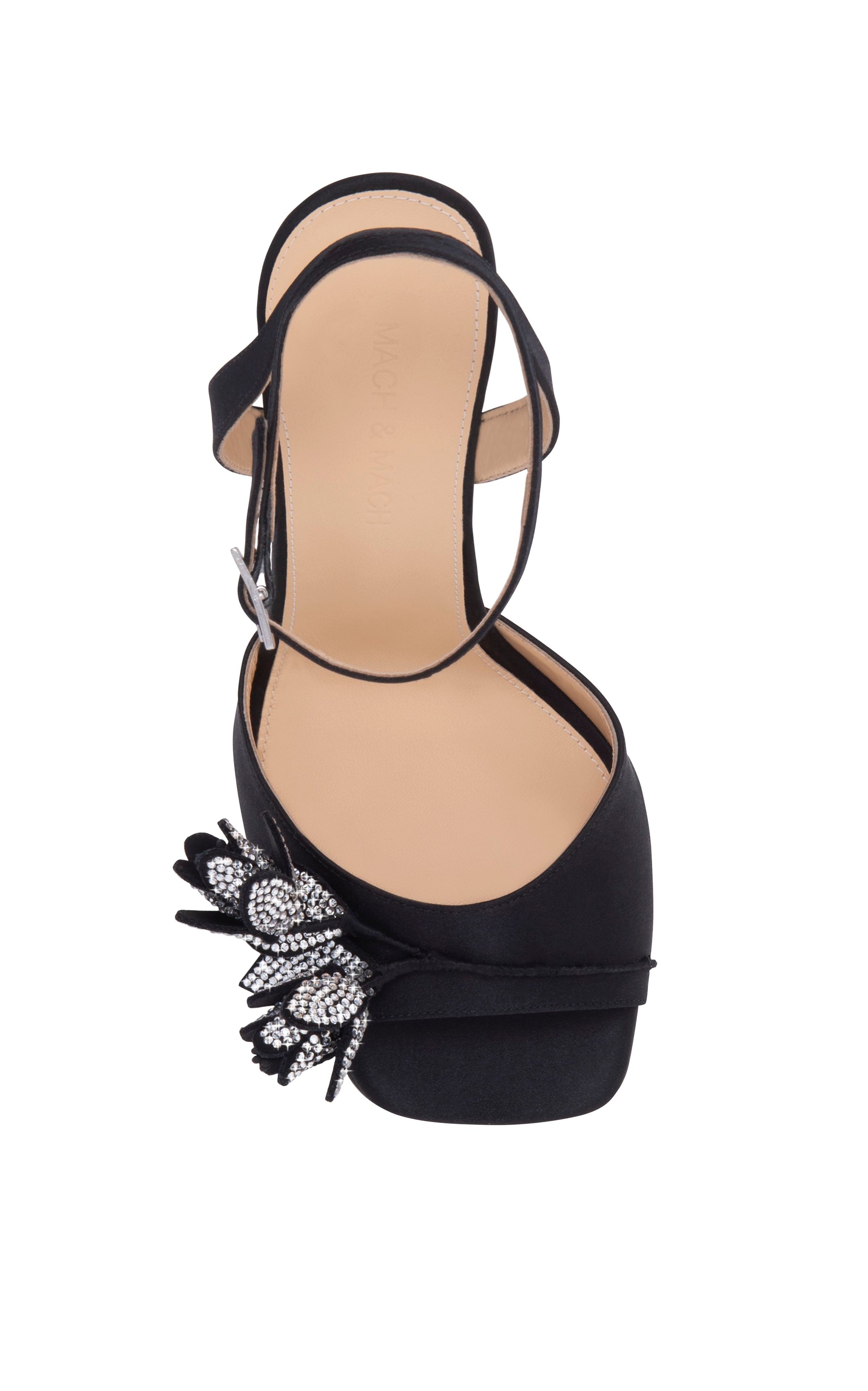 Wonder Tulip 110 heeled sandals in silk & rhinestone - Black
