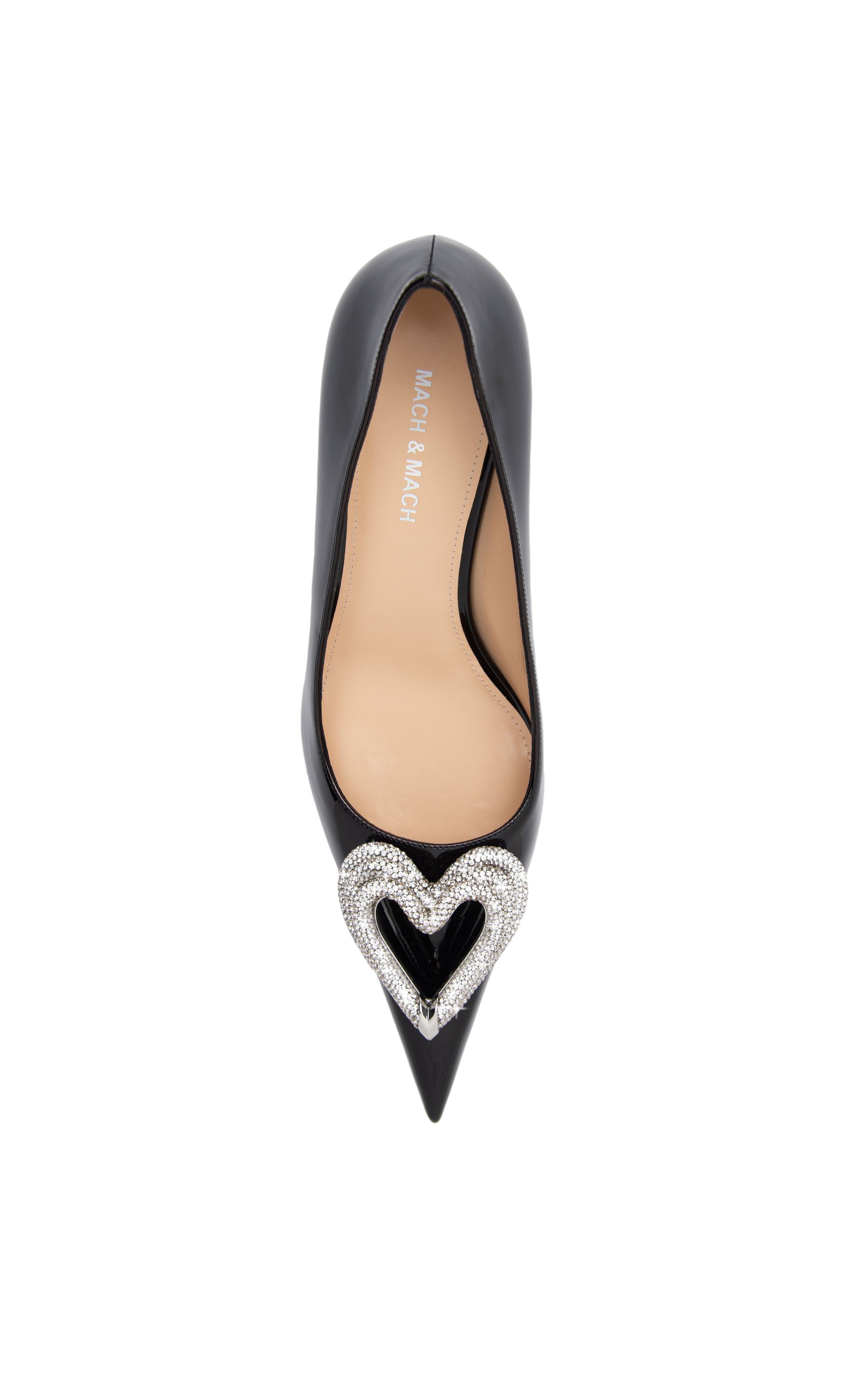 Escarpins Triple Heart 65 en cuir verni & strass - Black
