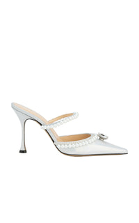 Elizabeth 100 mules in metallic leather & pearls - Iridescent Silver