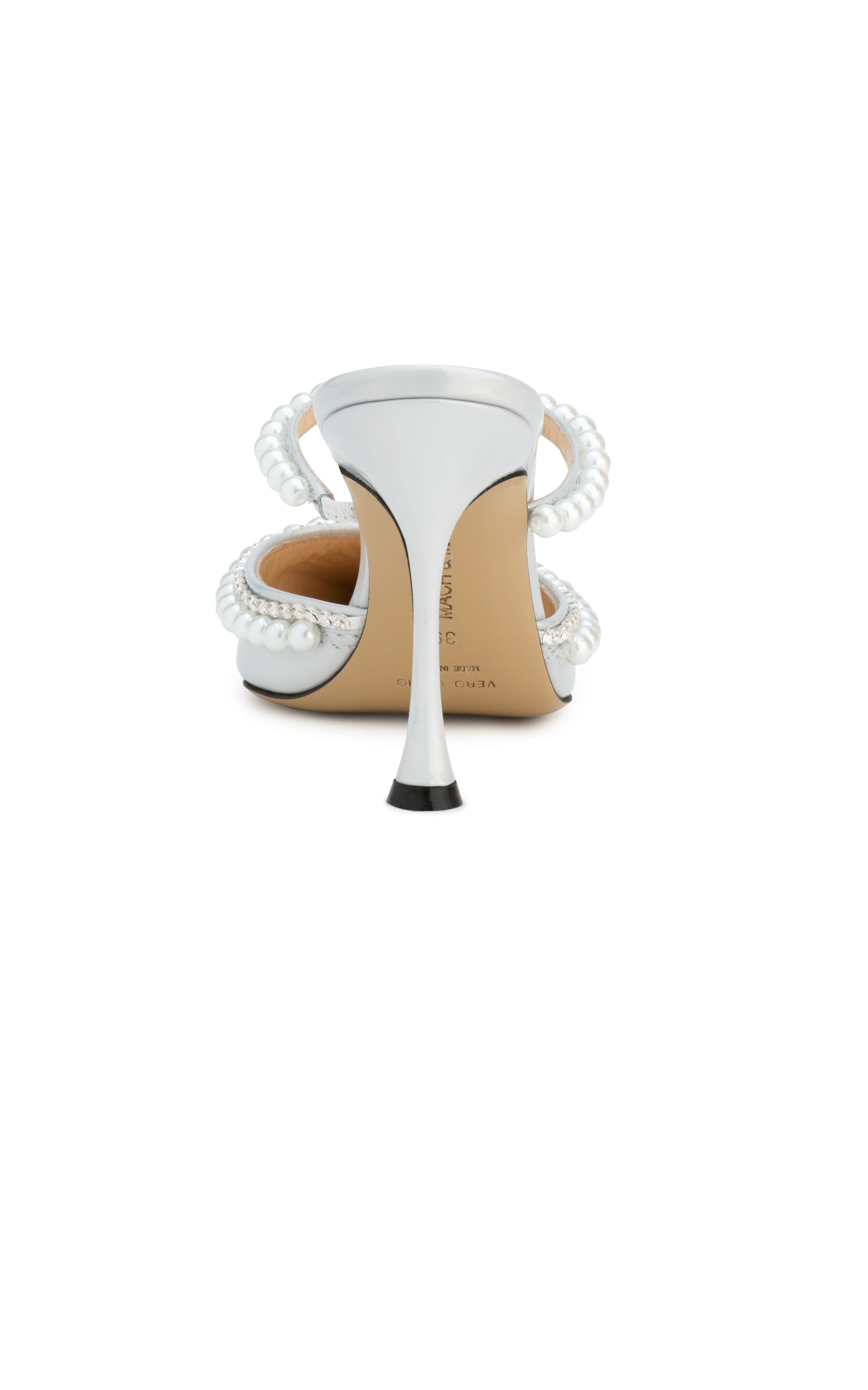 Elizabeth 100 mules in metallic leather & pearls - Iridescent Silver
