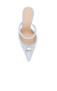 Elizabeth 100 mules in metallic leather & pearls - Iridescent Silver