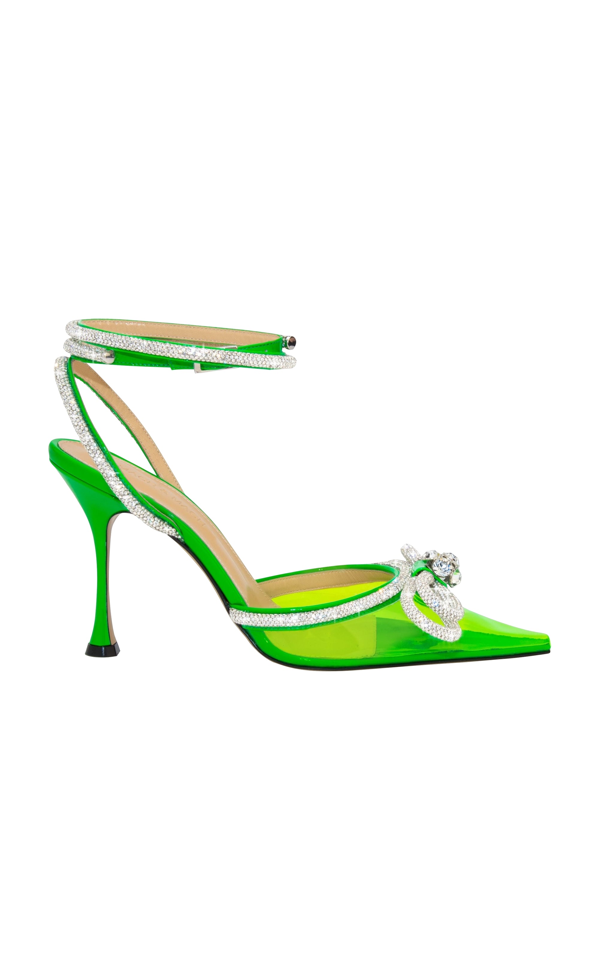 Double Bow 100 strappy pumps with rhinestones - Fluo Green