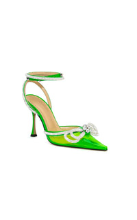 Double Bow 100 strappy pumps with rhinestones - Fluo Green