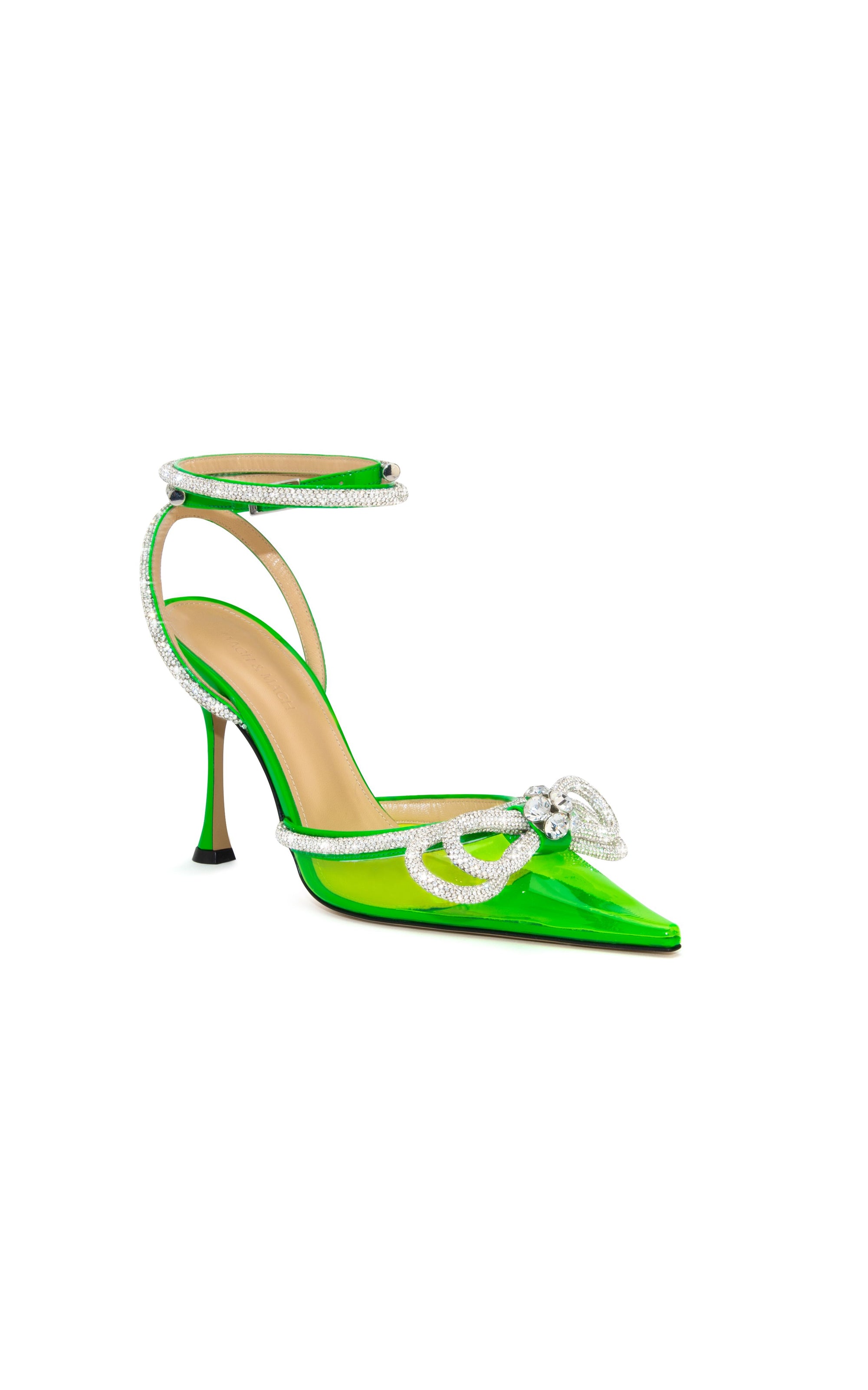 Double Bow 100 strappy pumps with rhinestones - Fluo Green