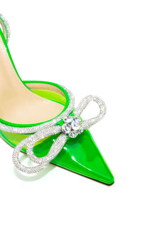 Double Bow 100 strappy pumps with rhinestones - Fluo Green