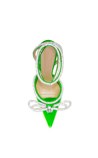 Double Bow 100 strappy pumps with rhinestones - Fluo Green