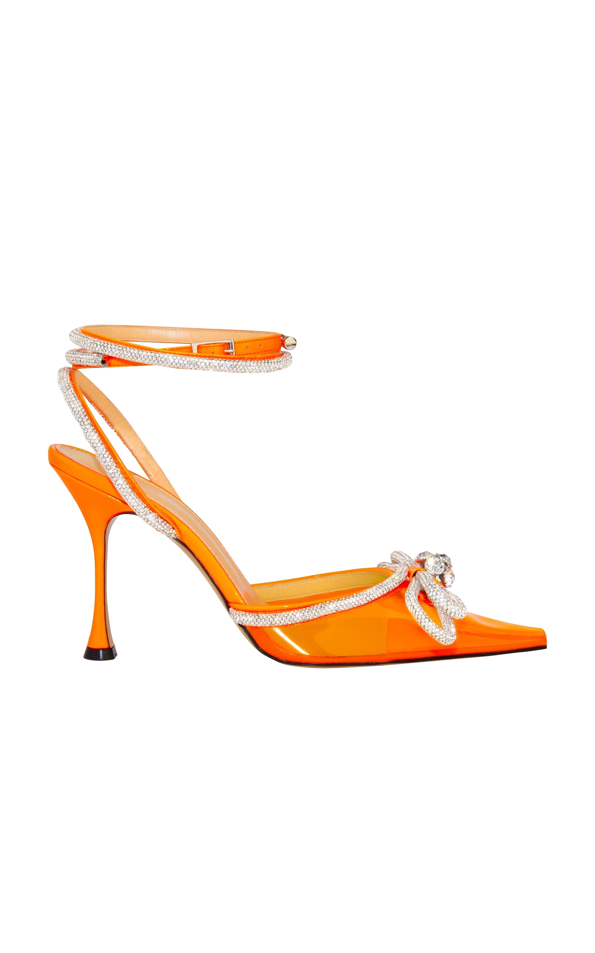 Double Bow 100 strappy pumps with rhinestones - Fluo Orange