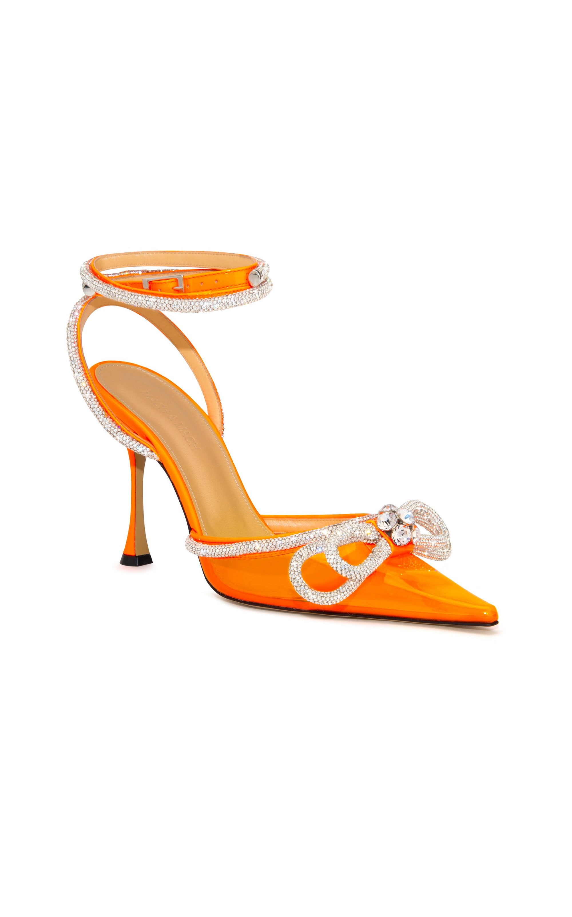 Double Bow 100 strappy pumps with rhinestones - Fluo Orange