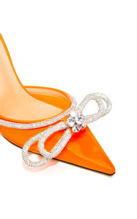 Double Bow 100 strappy pumps with rhinestones - Fluo Orange