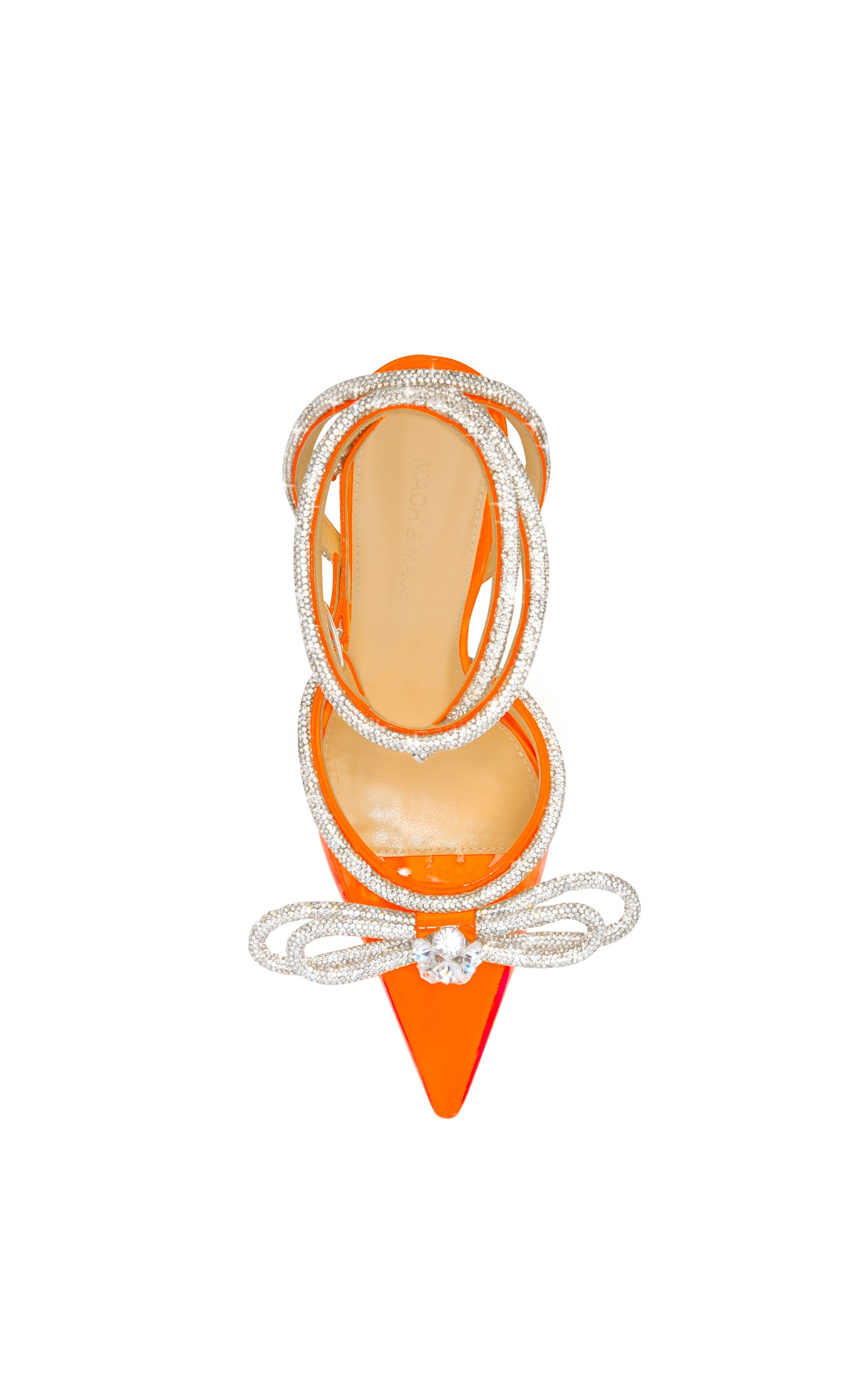 Double Bow 100 strappy pumps with rhinestones - Fluo Orange