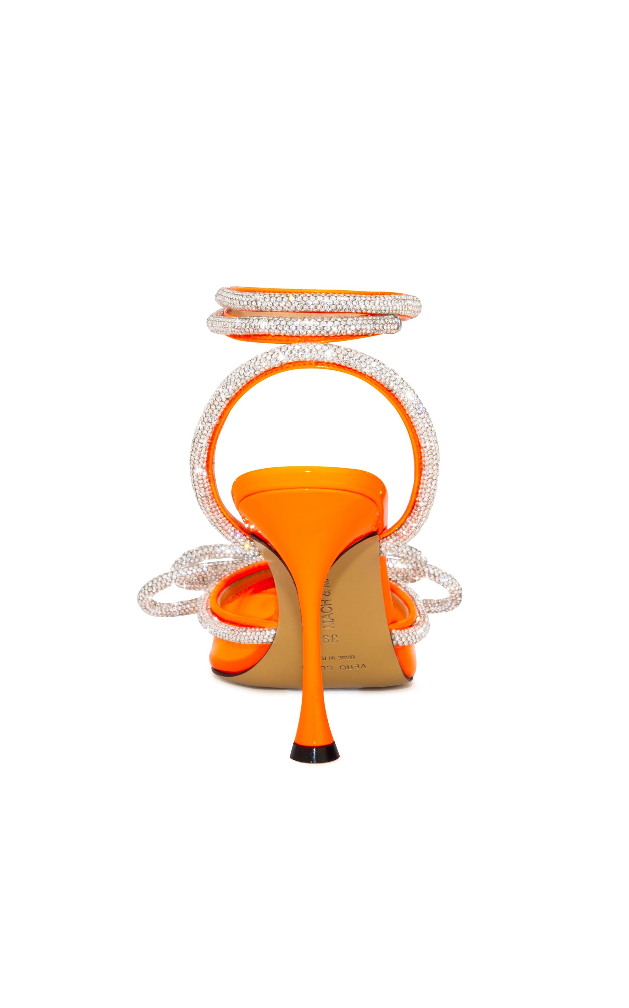 Double Bow 100 strappy pumps with rhinestones - Fluo Orange
