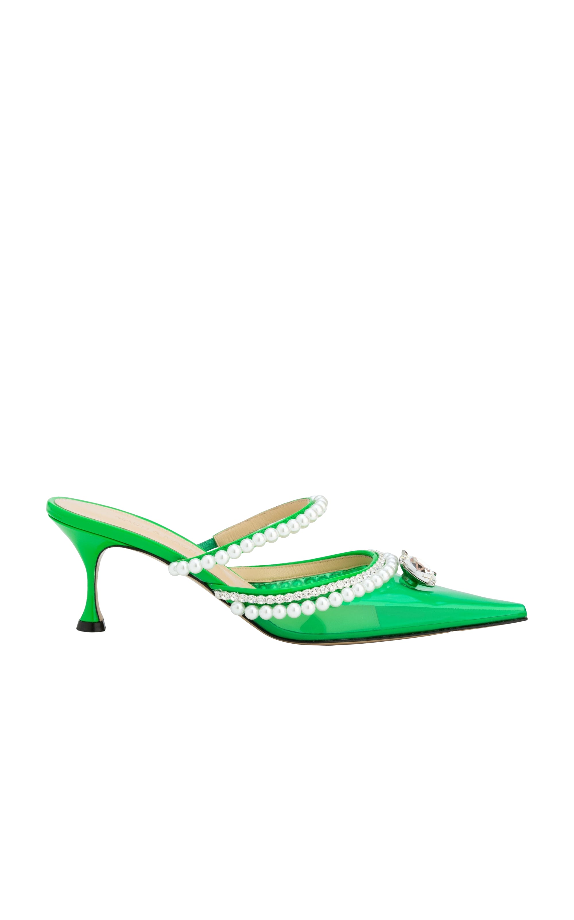 65 stiletto mules with pearls and rhinestones - Green