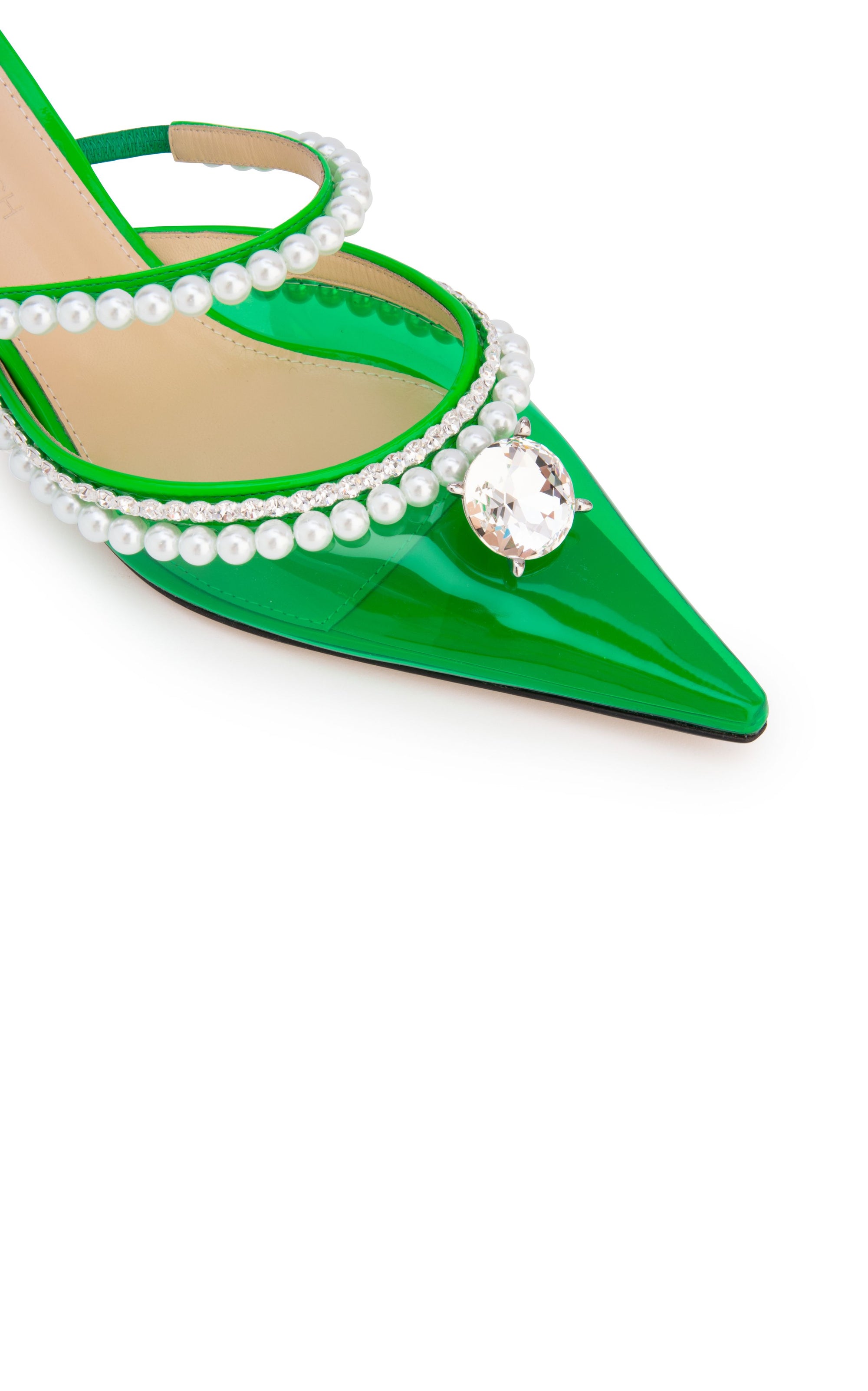 65 stiletto mules with pearls and rhinestones - Green