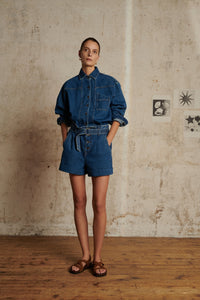 DENIM BLEU DELAVE _ Short Jack en coton - Denim bleu délavé