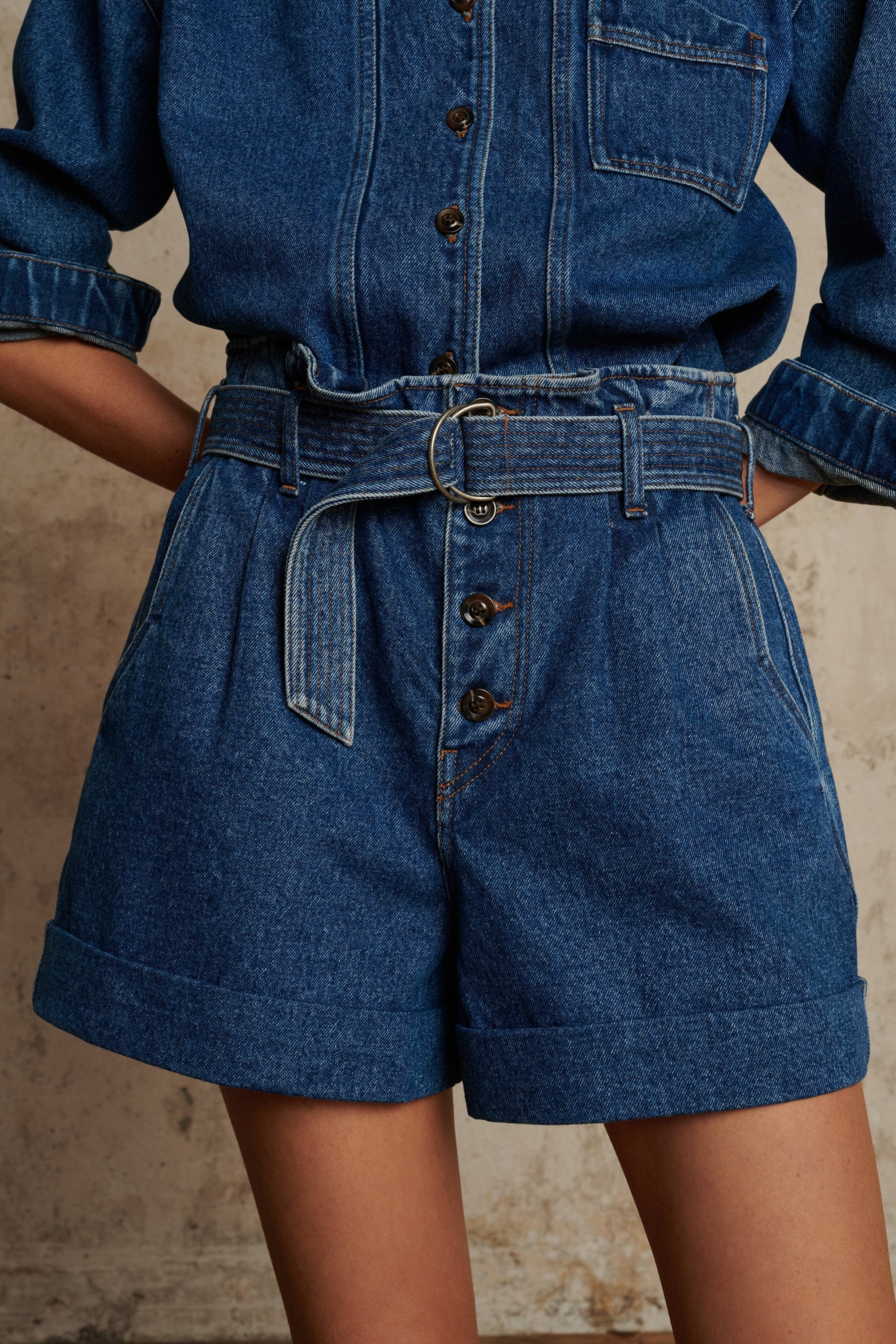 DENIM BLEU DELAVE _ Short Jack en coton - Denim bleu délavé