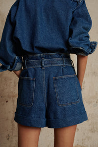 DENIM BLEU DELAVE _ Short Jack en coton - Denim bleu délavé