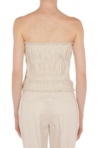Bustier smocké en tissu extensible - Beige