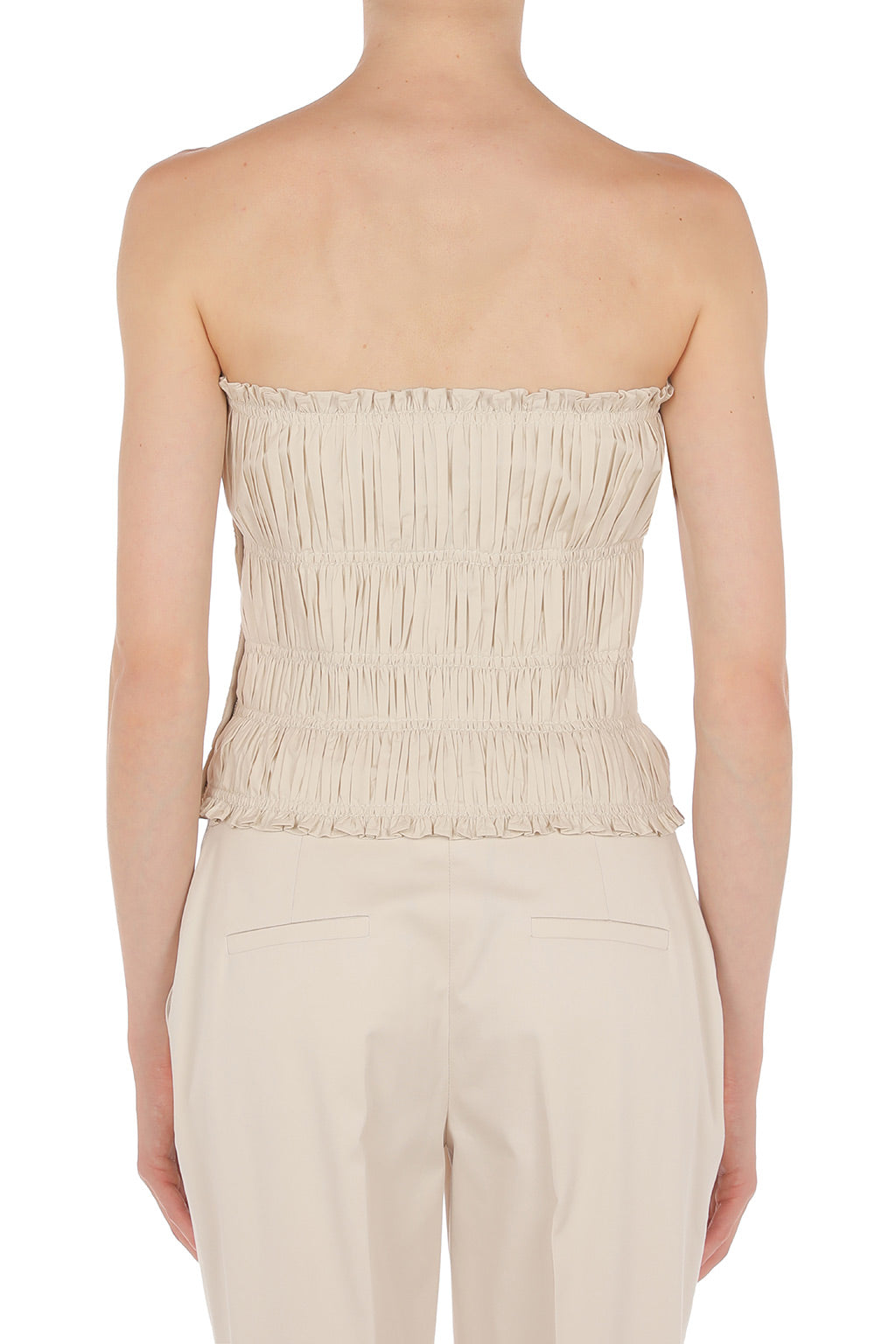 Bustier smocké en tissu extensible - Beige