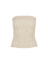 Bustier smocké en tissu extensible - Beige