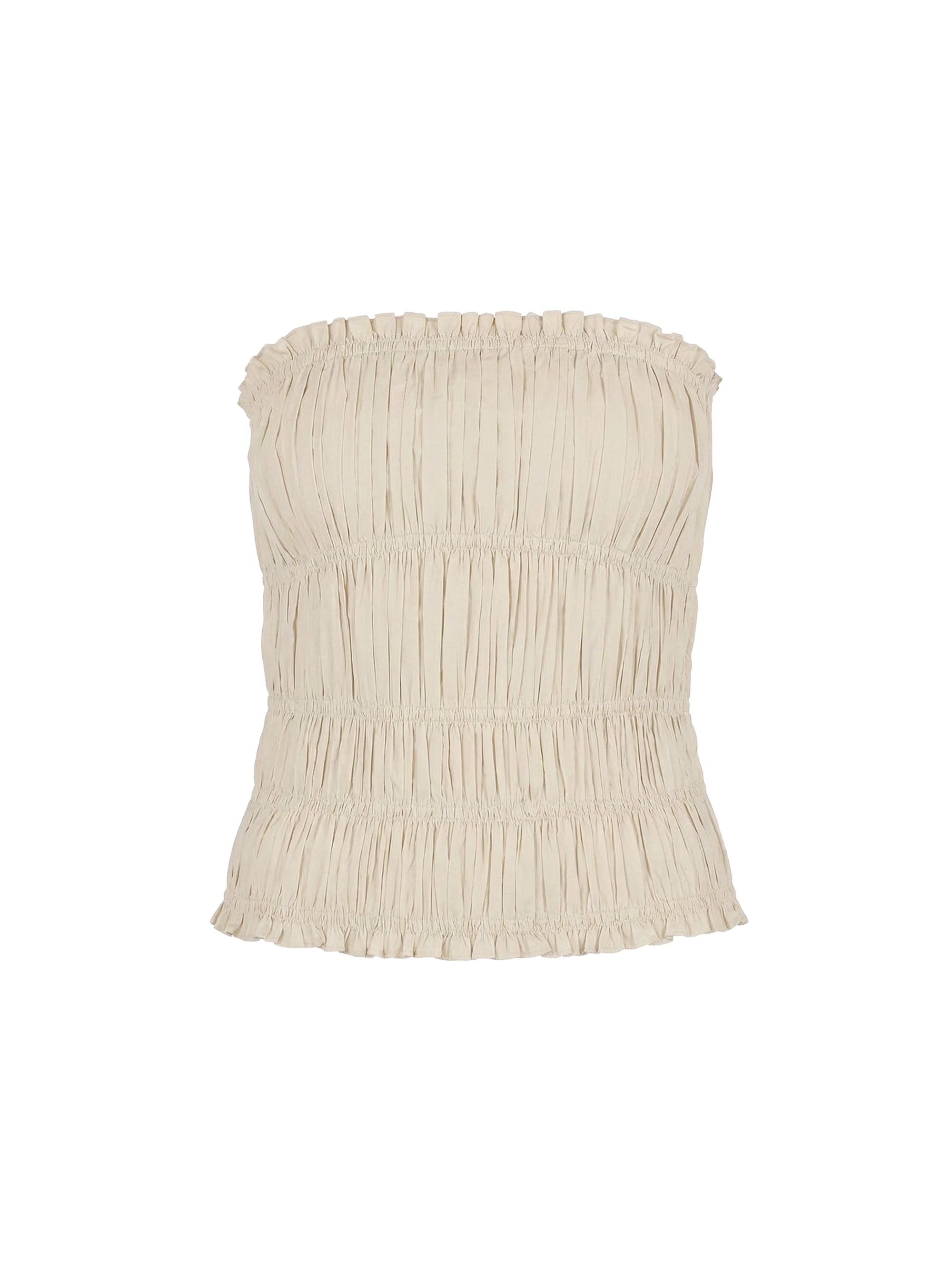 Bustier smocké en tissu extensible - Beige