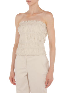 Bustier smocké en tissu extensible - Beige