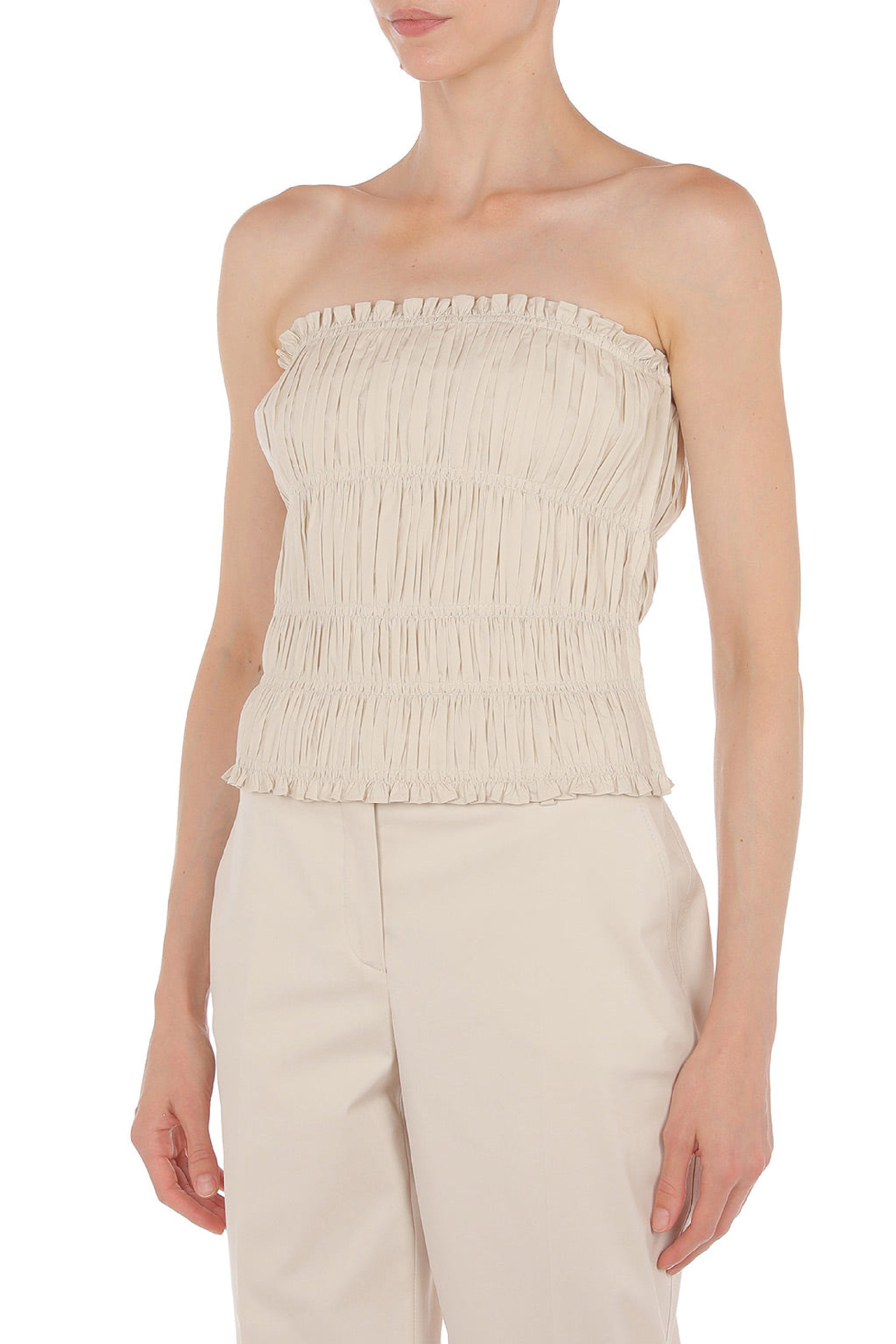 Bustier smocké en tissu extensible - Beige
