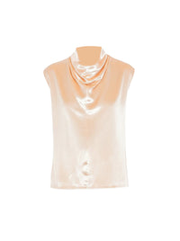 Sleeveless satin top with draped collar - Pink