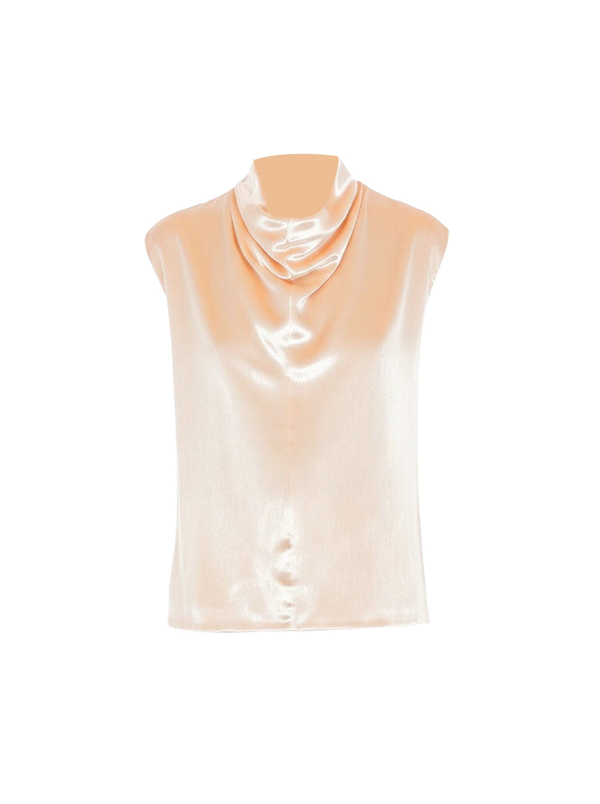 Sleeveless satin top with draped collar - Pink